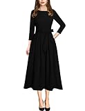 VFSHOW Womens Solid Black Wear to Work Business Pockets Belted Pleated Office Casual A-Line Midi Dress 10109 BLK M