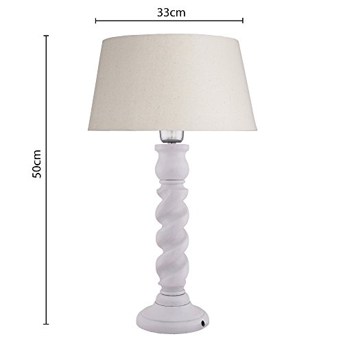 Image of Homesake Classic Twister Wooden Table Lamp with Fabric Shade | Handcrafted Bedside Lamp with E27 Holder| Bulb Included |Warm Light Night Lamp for Bedroom, Living Room, Study & Home Decor, Beige