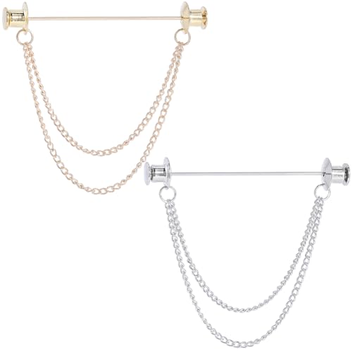 GORGECRAFT - GORGECRAFT 1 Box 2Pcs Men's and Women's Shirt Chain Collar Pins Gold Silver Metal Double Chain Lapel Pin Collar Bar Tassel Necktie Pins Clasp Stud Bar Clips Brooch Stick for Shirts Badge Scarf Gifts