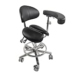 Dental Assistant Chair with Back Support & armrest, Hygienist Ergonomic Dentist Chair Saddle with Locking Rubber Wheels,Heavy Duty Forward Tilting Saddle seat with Medical Microfiber for Dentist