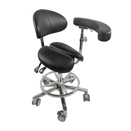 Dental Assistant Chair with Back Support & armrest, Hygienist Ergonomic Dentist Chair Saddle with Locking Rubber Wheels,Heavy Duty Forward Tilting Saddle seat with Medical Microfiber for Dentist