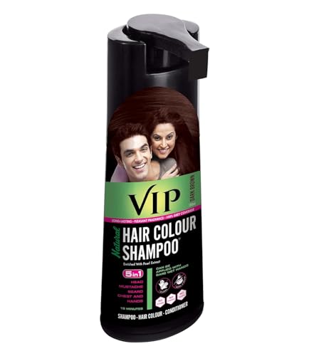 VIP Hair Colour Shampoo for Men and Women, 180ml, Dark Brown | No Ammonia | Long Lasting Hair Color | Hair Colour At Home