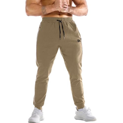 BROKIG Men's Stripe Gym Joggers Pants, Causal Slim fit Tapered Workout Sweatpants with Zipper Pocket4