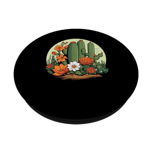 Saguaro Cactus Lover Gardening Succulent Art for Men Women PopSockets Swappable PopGrip, Black - Image 2