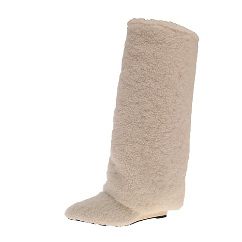 Generisch Botines Slouchy - Punta puntiaguda Tacón Plataforma Largo Rodilla Botas Altas Invierno Calientes Botines Cuero Moda Confort Dressy Botas, Elegantes Botines Clásicos para Mujer Zapatos de