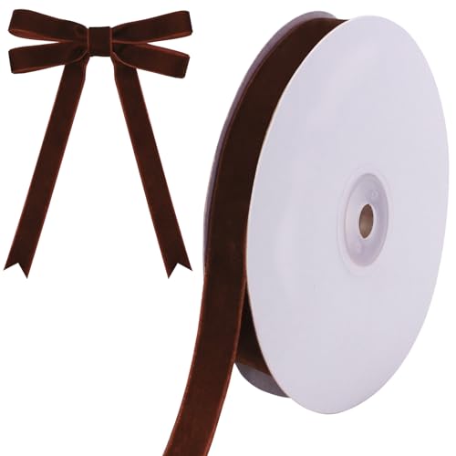 Image of Tsorode 10 Yards Brown Velvet Ribbon for Christmas Tree,5 /8 Inch