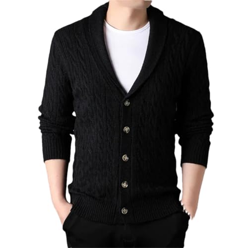 Men's V-Neck Retro Long-Sleeved Cardigan Casual Twisted Sweater Knitted Cardigan