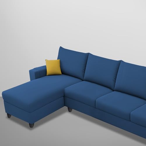 Image of Casaliving Porto LHS 6 Seater L Shape Sofa Set for Living Room (Blue Colour Fabric) Premium Velvet Fabric