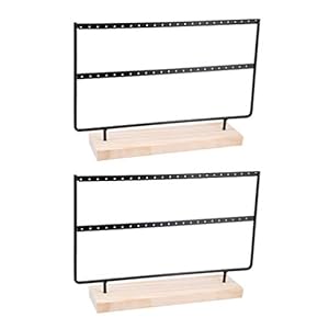 Cabilock 2 Stks Sieraden Display Stand Ijzer Met Houten Basis Oorbel Houder Stand Oorbel Ketting Display Organisatoren (Zwart)