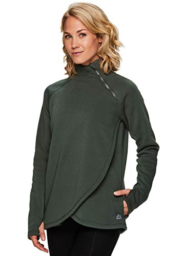 RBX Active Women's Zip Mock Neck Long Sleeve Fleece Pullover Sweatshirt F19 Olive Green M