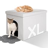 MEEXPAWS Cat Litter Box Enclosure Furniture Hidden, Cat Washroom Bench Storage Cabinet |Large 25.6'' x 17.7'' x 17.7''| Dog Proof | Waterproof Inside/Easy Clean | Easy Assembly | Odor Control(White)