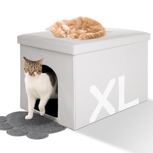 MEEXPAWS Cat Litter Box Enclosure Furniture Hidden, Cat Washroom Bench Storage Cabinet |Large 25.6'' x 17.7'' x 17.7''| Dog Proof | Waterproof Inside/Easy Clean | Easy Assembly | Odor Control(White)