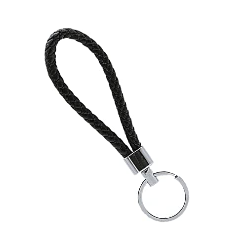 Porte-Clés en Faux Cuir Tressé,Pendentif Clé de Voiture Avec Porte-clés en Acier Inoxydable,Trousseau Portable de Voiture,pour Hommes et Femmes (Noir)