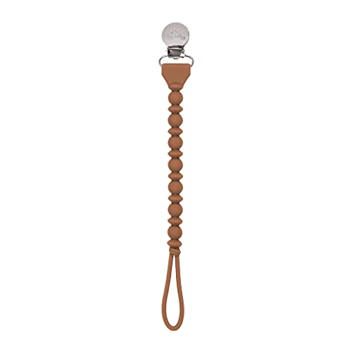Image of Itzy Ritzy Silicone Pacifier Clip; 100% Food Grade Silicone Pacifier Strap with Clip Keeps Pacifiers, Teethers & Small Toys in Place; Features One-Piece Design & Silicone Cord (Hazelnut)