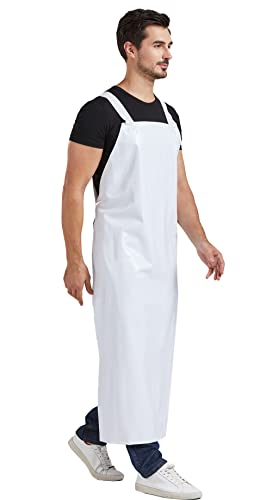 Nanxson Delantal impermeable ajustable de alta resistencia, delantal de trabajo de goma para la industria, servicio de alimentos, carnicero, pescado de limpieza CF3109 (blanco)