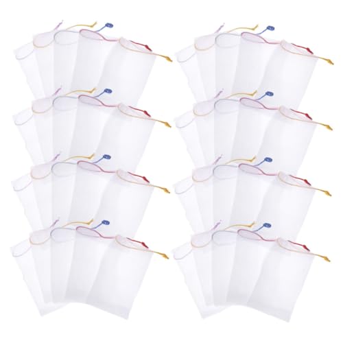 VALICLUD 40 Piezas Bolsas de Jabón de Malla para Baño con Cordón Soporte para Barra de Jabón Almacenamiento y Fácil Bolsas Multiusos para Ducha y Limpieza Facial