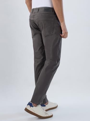 Image of Spykar Men Olive Green Cotton Slim Fit Ankle Length Mid Rise Trousers