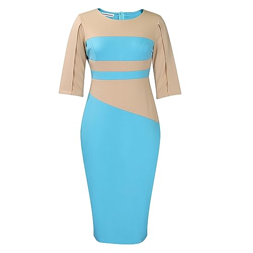 Womens Cocktail Pencil Dress Midi Ruffle Business Casual Crew Neck Long Sleeve Outfits Elegant Work Office Party3