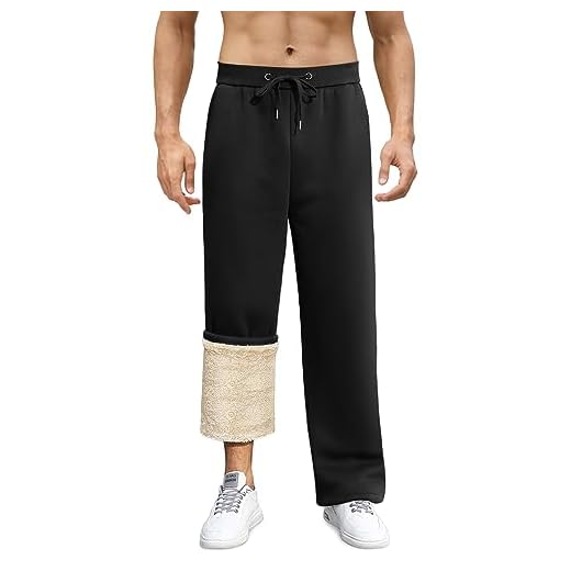 PASUDA Pantalon Chandal Hombre Invierno Forro Polar Pantalón Casuales de Holgado Rectos Pantalones Cálidos Deportivos Jogger Pants Cintura Elástica con Bolsillos y Cordón Ajustable (Negro, M)