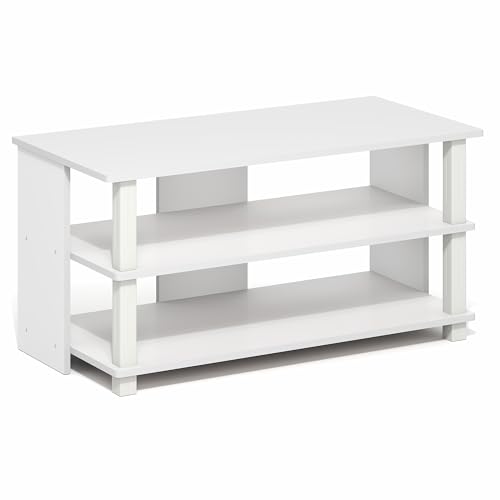 Image of Furinno Sully TV Stand, 3-Tier Rectangular Entertainment Center with Shelf, TV Console for TV up to 40 Inch, Open Frame for Cable Management, for Living Room, Bedroom, White