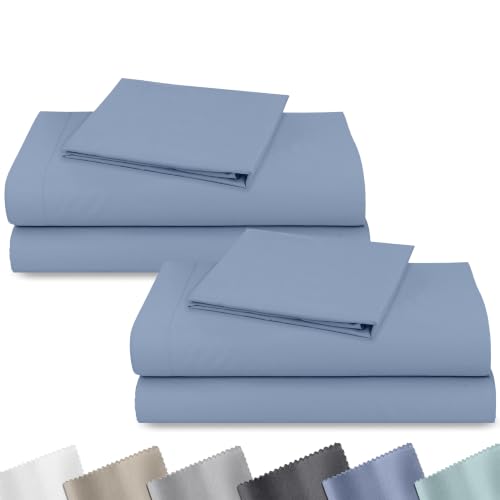 Image of 2-Pack Soft Natural 100% Cotton Sateen Twin Bedsheets Sets, Blue Hydrangea