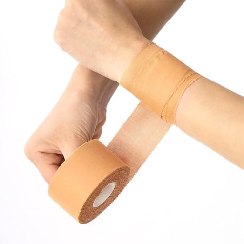 Healthcave Rigid Sports Tape – Premium Physiotherapy Athletic Tape for Injury Support, Joint Stability & Muscle Recovery – Latex-Free, Breathable, Strong Hold with Hand Tearable using ZigZag Edges- 2.5cm x 10meters (Beige/Skin Color) - Pack of 1 Roll