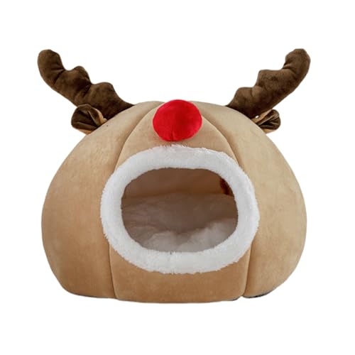 Iouyjiu Hundebett Weihnachten, Weiche Winter Katzenhöhle für Weihnachten, Hundezeltbett, Waschbar Indoor Katzennest, Halbgeschlossenes Haus für...