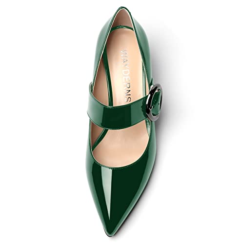 WAYDERNS Women's Adjustable Strap Patent Office Pointed Toe Mary Jane Solid Circle Buckle Wedge Low Heel Pumps Shoes 2 Inch3