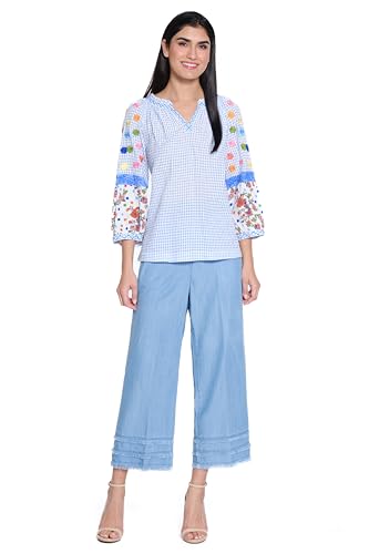 john mark Women's Pull on Wide Leg Pant with Pockets and Frayed Details