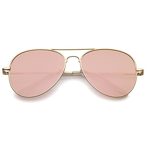 zeroUV Small Matte Metal Rose Gold Pink Mirror Flat Lens Aviator Sunglasses 56mm
