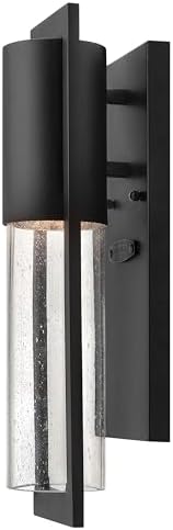 Hinkley Shelter Medium Outdoor Wall Mount Lantern, Minimalist Style, Dark Sky-Compliant, Solid Aluminum/Clear Seedy Glass, Black