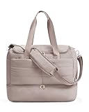 WANDF For Spirit Airlines Personal Item Bag 18x14x8, Lightweight Puffer Travel Duffle Bag for Women with Shoe Compartment & TSA Toiletry Bag Gym Hospital Carry-On Weekender Overnight (Khaki)