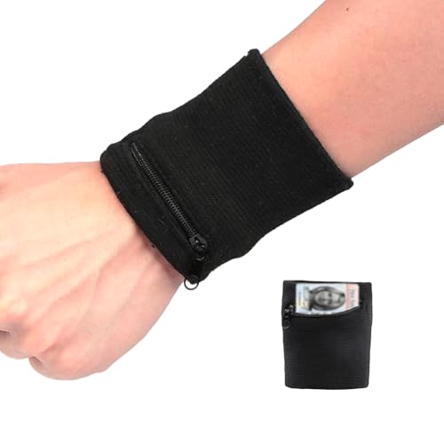 Bolsa com zíper, faixa de suor, carteira de pulseira para homens e mulheres, chaves, identidade, cartões, dinheiro