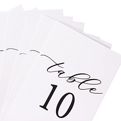 Hanna Roberts Modern Cursive Table Number Card Stock Signs With Round Stand For Wedding Reception, Restaurant, Event Party, 4" X 6" (Set Of 10, 1-10, Gold) #TOP5