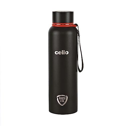 Cello Duro Tuff Steel Stainless Series Kent Flask, 900ml Black | Hot and Cold Stainless Steel Water Bottle | Scratch Resistant DTP Coating Flask |Vacuum Insulated Bottle for Travel, Home, Office