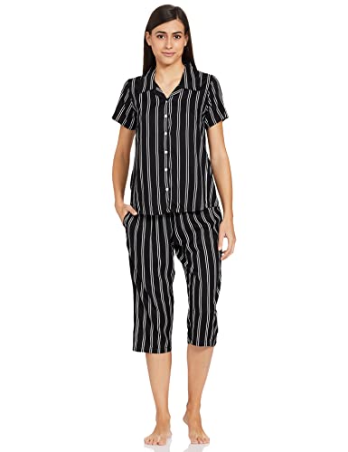 Image of Longies Women's Rayon Capri Nigh Suit Regular Set (LGRCSSYV001 Black022 S)