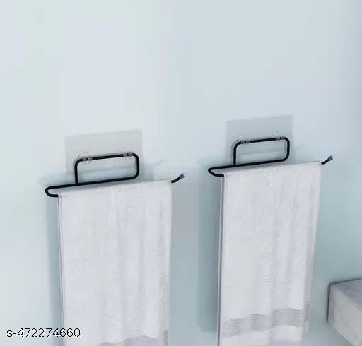 (Buy 1 GET 1) Self Adhesive No Drill Toilet Paper Holder/Tissue Paper Roll Holder/Hanger/Towel Bar Stand for Bathroom Accessories (Black, 2) Jy 35 3
