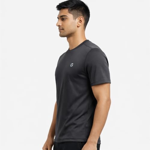 Image of Gloster Men's Striped Sports T-Shirt | Polyester Lycra Blend | Lightweight Gym & Workout T-Shirt | Regular Fit Round Neck Activewear for Men & Boys