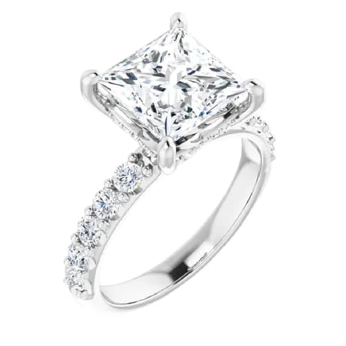 3 CT Princess Cut VVS1 Colorless Moissanite Engagement Ring Set, Wedding Bridal Ring, Sterling Silver Anniversary Promise Ring Set Gifts for Her4