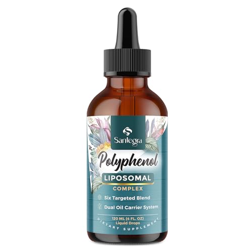 Santegra Polyphenols Supplement Liposomal Over 27 Polyphenol Complex & Powerful Antioxidant with MCT & Olive Oil Quercetin Extract Hawthorn Berry Extract for Age Defense Energy Immune 120 ML