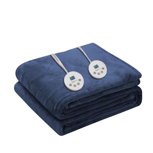 Image of Wapaneus Heated Blanket Electric King Size 90 inchx100 inch-Dual Control with 10 Heat Levels 12 Timer Settings and 8 Hours Auto-Shut Off,Fast-Heating Electric Blanket,ETL Listed Machine Washable,Dark Blue