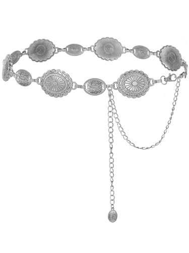 Image of FIORETTO Western Waist Chain Belt Metal Concho Belt for Women Cowgirl Cowboy Boho Country Belt for Dress Jean