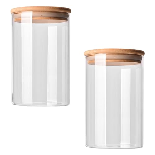 2PCS 10oz (300ml) Clear Glass Food Storage Jar with Airtight Bamboo Lid, BPA-Free Kitchen Canister for Coffee, Tea, Sugar & Dry Food