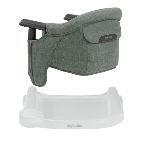 Image of Inglesina Fast Table Chair - Pine Green Melange + Fast Dining Tray - Portable Baby High Chair - for Babies & Toddlers up to 37 lbs - Fits Tables 0.8'' to 3.5'' Thick - Compact - Travel Bag Included