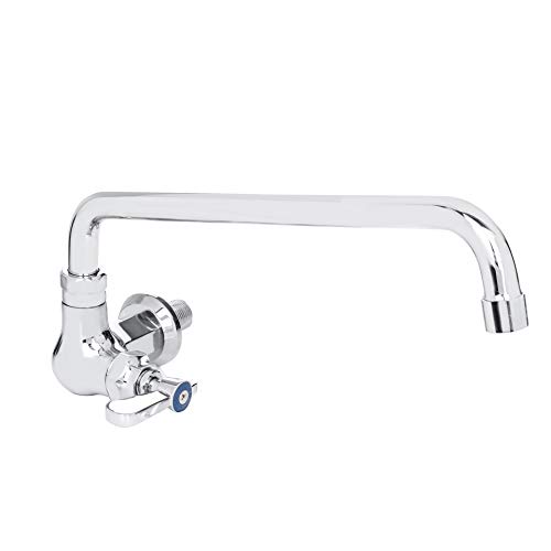 DuraSteel Wall Mounted Commercial Kitchen Wok Range Faucet with 14-Inch Swivel Spout - Single Hole Body & Handle - Brass Constructed & Chrome Polished