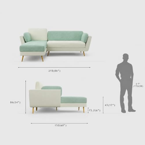Image of Nuvola Air Premium Latex Fabric Sofa | 3, 4 & 5 Seater Options | 2 & 3-Toned Variants | Ultra-Soft Deep Seating Comfort | Modern Living Room Sofa | 3-Year Warranty (Mint Green and White, LHS, 4)