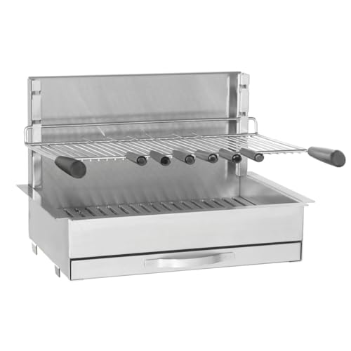 Forge Adour – Barbecue Inox 66 cm Charbon de Bois, Gril 961.66 Tout Inox 304, Bac à Braises Horizontal, 8 Brochettes Incluses, À Poser ou Encastrer,...