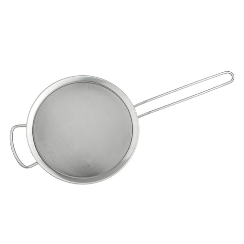 Grunwerg Colador de Malla Fina Con Borde Pulido y Mango, Plata, 20 cm de Diámetro