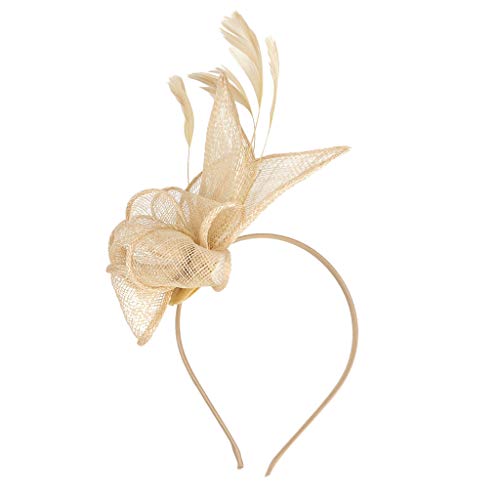 Karriter Womens Elegant Hat Strap Flower Feather Party Hat Hair Clip Headband Accessory Fascinators for Women (Gold One Size)