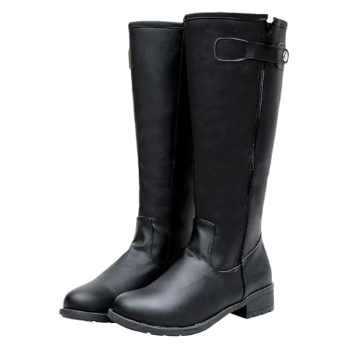 ANUFER Uomo Bello Gambaletto Alto Stivali da Equitazione Cerniera Laterale Patchwork Pelle PU Stivali da Cavaliere SN0706299 Nero EU45.5